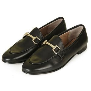 Topshop Black KENDALL Leather Buckle Loafer